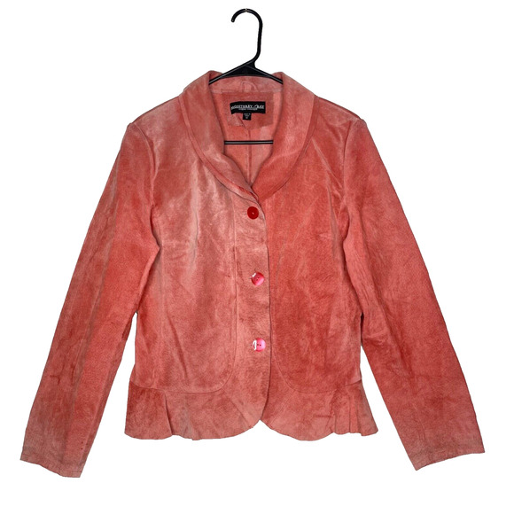 Vintage Pink Suede Leather Jacket Size 10 Peplum Western Cowgirl Mod Indie - Picture 1 of 11